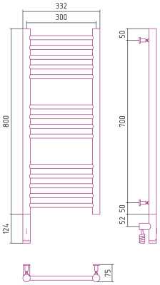 Сунержа Богема 3.0 прямая Электрический полотенцесушитель 800х300 от интернет-магазина Purezza 