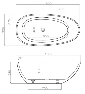 ABBER Акриловая ванна 150x75x58 AB9356-1.5 от интернет-магазина Purezza 