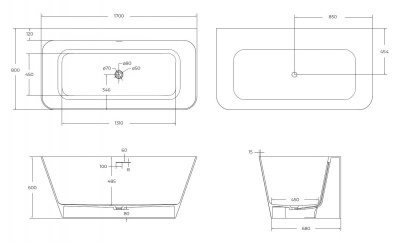 Cezares Liner Solid Surface Ванна из искусственного камня 1700x800x600 CZR-LINER-170-80-60-SSB Белый матовый от интернет-магазина Purezza 