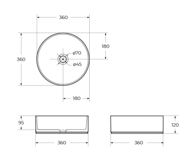BelBagno BB1357 Накладная раковина круглая 36 см от интернет-магазина Purezza 