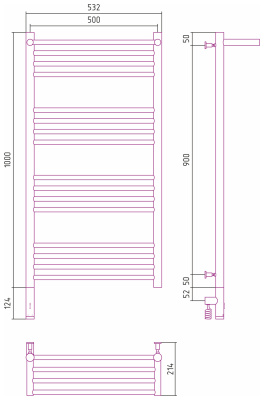 Сунержа Богема с полкой 3.0 Электрический полотенцесушитель 1000х500 Темный титан муар от интернет-магазина Purezza 