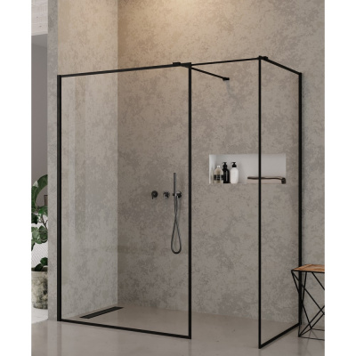 New Trendy NEW MODUS BLACK Душевое ограждение, длина от 120 до 170 см, глубина 120 см, профиль черный матовый, стекло прозрачное, 0.8 см толщина стекла, две секции от интернет-магазина Purezza 