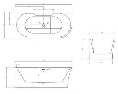 ABBER Акриловая ванна 170x78x60 AB9335-1.7 L от интернет-магазина Purezza 