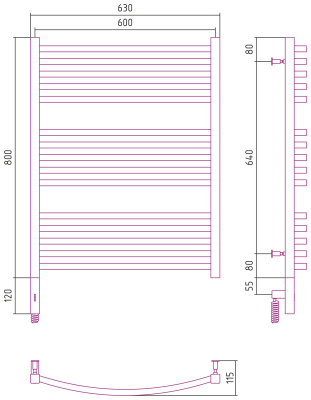 Сунержа Аркус 3.0 Электрический полотенцесушитель 800х600 Золото от интернет-магазина Purezza 