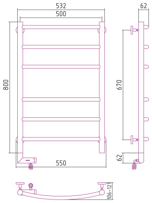Сунержа Галант 2.0 Электрический полотенцесушитель 800х500 Матовый черный от интернет-магазина Purezza 
