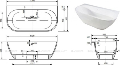 Aquanet Family Stone Ванна из искусственного камня 170х85 AQ-00332890 от интернет-магазина Purezza 