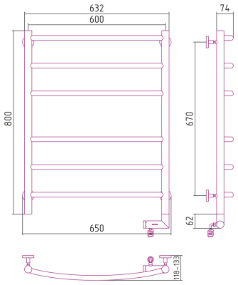 Сунержа Галант 2.0 Электрический полотенцесушитель 800х600 Матовый черный от интернет-магазина Purezza 