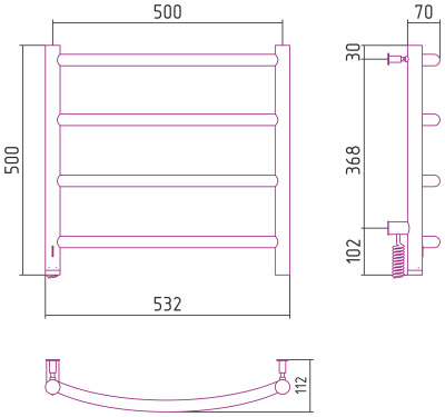 Сунержа Галант 4.0 Электрический полотенцесушитель 500х500 Матовый черный от интернет-магазина Purezza 