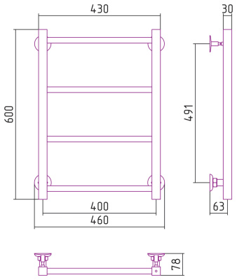 Стилье Версия-КН Водяной полотенцесушитель 600х400 (4) П 20х20 00640-6040 от интернет-магазина Purezza 