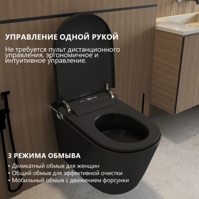 Электронный унитаз-биде ABBER Bequem AC1121SMB подвесной черный матовый от интернет-магазина Purezza 