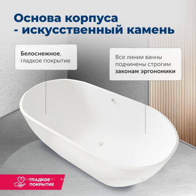 Aquanet Family Stone Ванна из искусственного камня 160х75х58 AQ-00332889 от интернет-магазина Purezza 