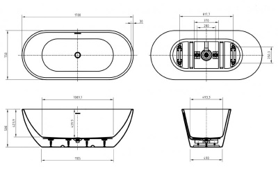 Belbagno UNO Овальная акриловая ванна в комплекте со сливом-переливом 170x75x58 BB701-1700-750-K от интернет-магазина Purezza 