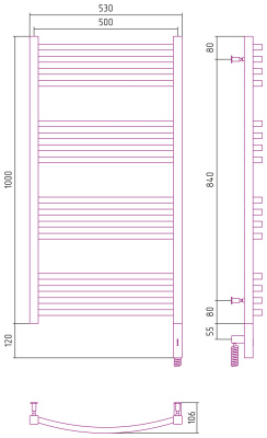 Сунержа Аркус 3.0 Электрический полотенцесушитель 1000х500 Матовая шампань от интернет-магазина Purezza 