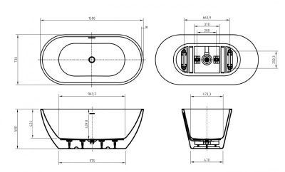 Belbagno UNO Овальная акриловая ванна в комплекте со сливом-переливом 150x73x58 BB701-1500-730-K от интернет-магазина Purezza 