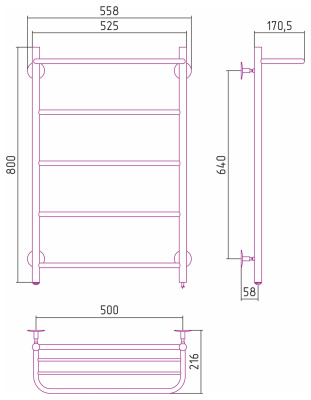 Стилье Формат 30 Электрический полотенцесушитель 800х500 (Полка + 4) П16 от интернет-магазина Purezza 
