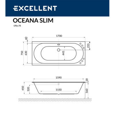 Excellent Oceana Slim Акриловая ванна 170х75 WAEX.OCE17WHS от интернет-магазина Purezza 