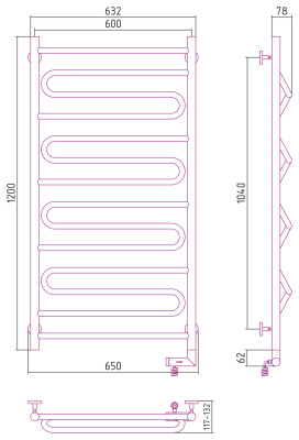 Сунержа Элегия 2.0 Электрический полотенцесушитель 1200х600 Матовый черный от интернет-магазина Purezza 