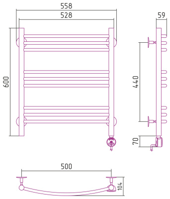 Стилье Формат 10 Электрический полотенцесушитель 600х500 (3+3+3) Г16 от интернет-магазина Purezza 