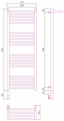 Сунержа Богема с полкой 3.0 Электрический полотенцесушитель 1200х400 Матовое золото от интернет-магазина Purezza 