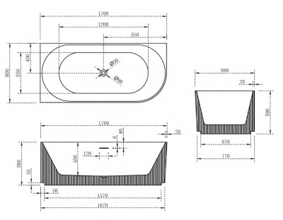 ABBER Акриловая ванна 170x80x58 AB9329-1.7 L от интернет-магазина Purezza 