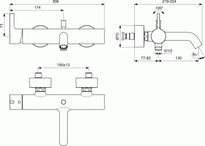 Ideal Standard JOY Настенный смеситель для ванны/душа BC786AA  от интернет-магазина Purezza 