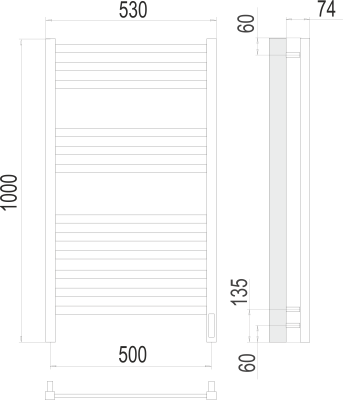 Terminus Ното П12 Электрический полотенцесушитель 1000х500 4670078526519 Матовый черный от интернет-магазина Purezza 
