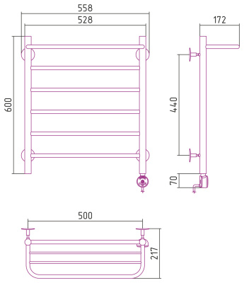 Стилье Формат 20 Электрический полотенцесушитель 600х500 (Полка + 5) П16 от интернет-магазина Purezza 
