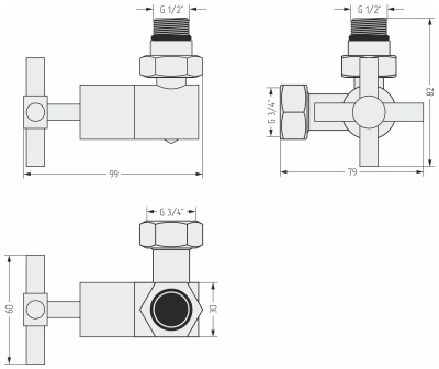 Сунержа Вентиль 3D правый (крест) G 1/2" НР х G 3/4" НГ 05-1411-1234 Состаренная бронза от интернет-магазина Purezza 