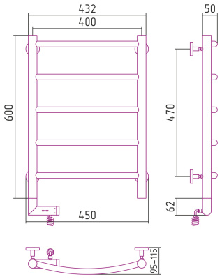 Сунержа Галант 2.0 Электрический полотенцесушитель 600х400 от интернет-магазина Purezza 