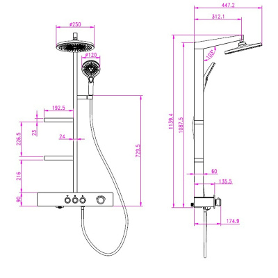 Aquame AQM8005B Душевая система с термостатом и скрытым изливом, чёрная матовая от интернет-магазина Purezza 