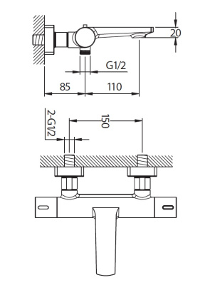 Creavit Cмеситель для ванны термостатический TS2505 от интернет-магазина Purezza 