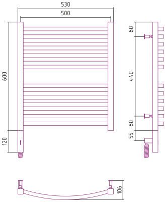 Сунержа Аркус 3.0 Электрический полотенцесушитель 600х500 Матовый черный от интернет-магазина Purezza 