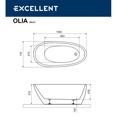 Excellent Olia 2.0 Ванна отдельностоящая 150х73х57 WAEX.OLI2.15WH от интернет-магазина Purezza 