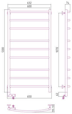 Сунержа Галант 2.0 Электрический полотенцесушитель 1200х600 Матовый черный от интернет-магазина Purezza 