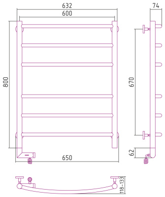 Сунержа Галант 2.0 Электрический полотенцесушитель 800х600 Матовый черный от интернет-магазина Purezza 