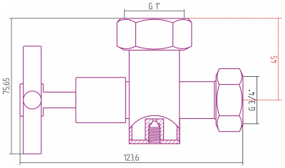 Стилье Вентиль запорный крестовой с клапаном G 1" НГ х G 3/4" НГ 01102-1034 от интернет-магазина Purezza 