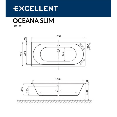 Excellent Oceana Slim Акриловая ванна 179.5х79.5 WAEX.OCE18WHS от интернет-магазина Purezza 