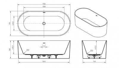 Belbagno Овальная акриловая ванна в комплекте со сливом-переливом 170x80x58 BB705-1700-800 от интернет-магазина Purezza 