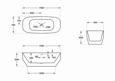 Maxonor FEELING Акриловая ванна 1700х750х600 PL-BT1711 Белый от интернет-магазина Purezza 