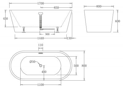 Belbagno BB71-1700-W0 акриловая ванна овальная 170х80 от интернет-магазина Purezza 