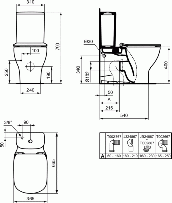 Ideal Standard TESI AquaBlade Напольный унитаз с полным примыканием к стене для монтажа с бачком T008201 Белый от интернет-магазина Purezza 