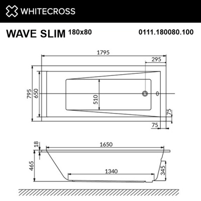 Whitecross Wave Slim Акриловая ванна 180х80 0111.180080.100 от интернет-магазина Purezza 