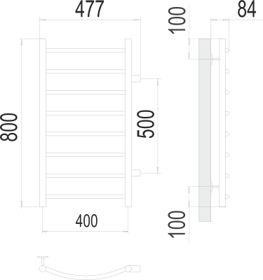 Terminus Классик П8 бп500 Водяной полотенцесушитель 800х400 4670078530233 Нержавеющая сталь от интернет-магазина Purezza 