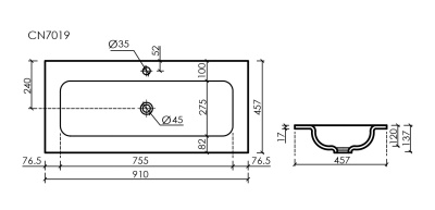 Ceramicanova Grace Раковина накладная с отверстием под смеситель 91х45,7 CN7019MB Черный матовый от интернет-магазина Purezza 