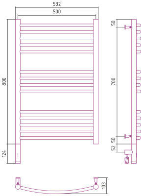 Сунержа Богема 3.0 выгнутая Электрический полотенцесушитель 800х500 Состаренная латунь от интернет-магазина Purezza 