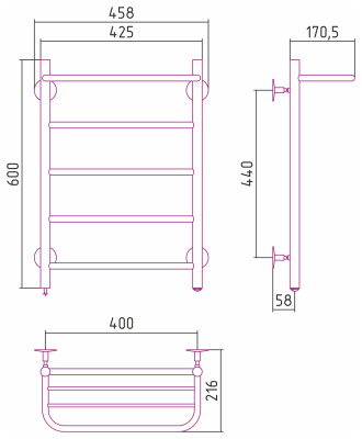 Стилье Формат 30 Электрический полотенцесушитель 600х400 (Полка + 4) П16 от интернет-магазина Purezza 