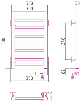 Сунержа Модус 2.0 Электрический полотенцесушитель 500х300 от интернет-магазина Purezza 
