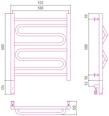 Сунержа Элегия 3.0 Электрический полотенцесушитель 600х500 Матовый белый от интернет-магазина Purezza 