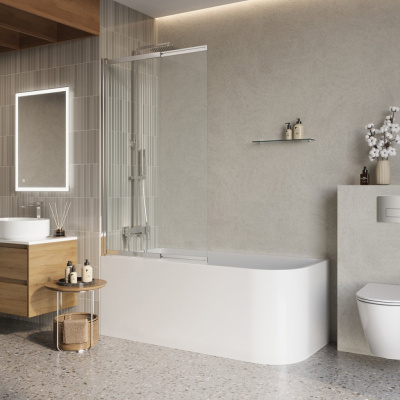 Belbagno LUCE-VF-11 Душевая шторка на ванну, ширина 800 мм - 1000 мм, цвет профиля хром, стекло прозрачное от интернет-магазина Purezza 