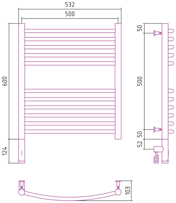 Сунержа Богема 3.0 выгнутая Электрический полотенцесушитель 600х500 Матовое золото от интернет-магазина Purezza 